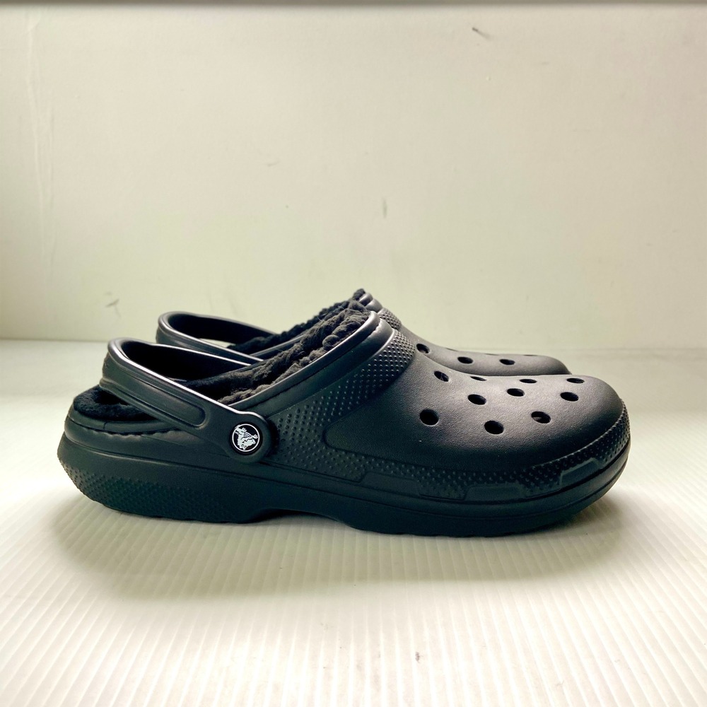 Crocs Classic Black Faux Fur Lined Clogs 203591 Mens 12
